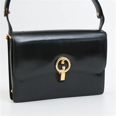 gucci black leather hand bag|vintage black Gucci shoulder bag.